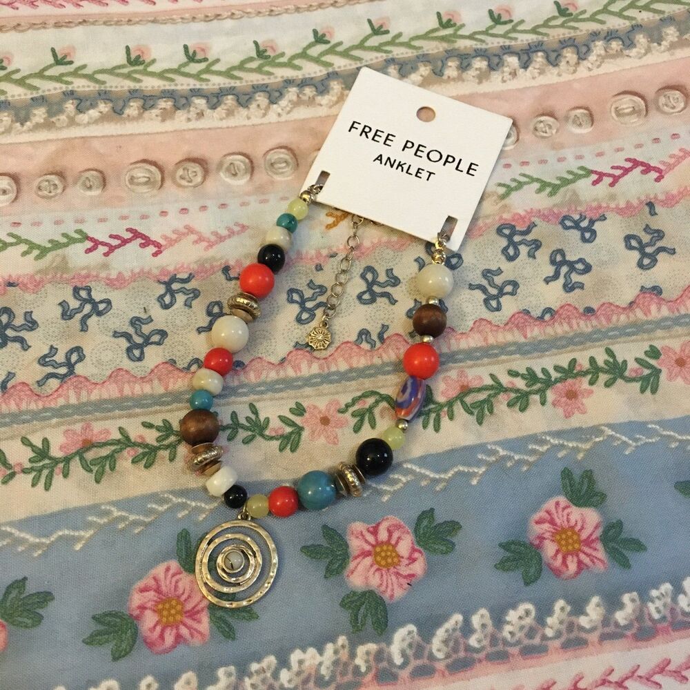 Free People Anklet Bead silver nwt orange brown white blue